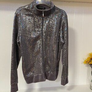 Mirror Image Sequinned Sequin Front zip Velvet Silver Gray Jacket